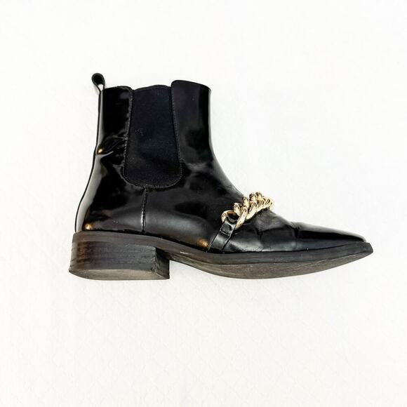 Jeffrey Campbell Emrys Chelsea Boot Black Leather Patent Gold Chains Size 6 - Picture 3 of 6